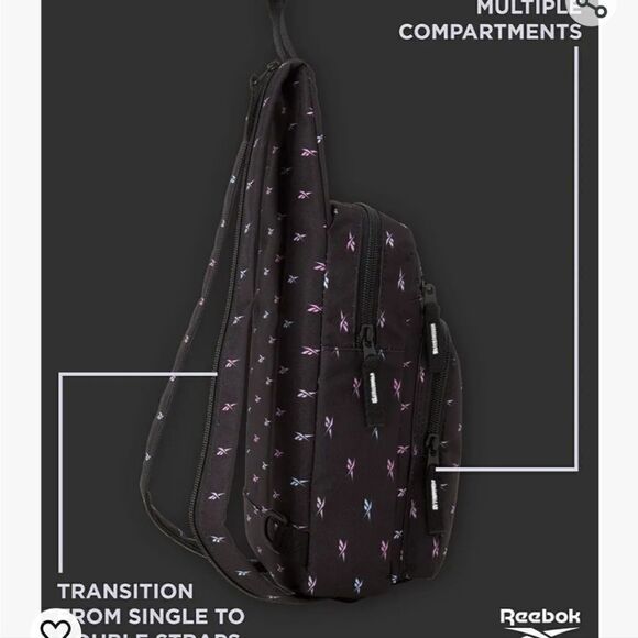 Reebok Black Cosmos Crossbody/ Backpack Bag - Picture 4 of 7